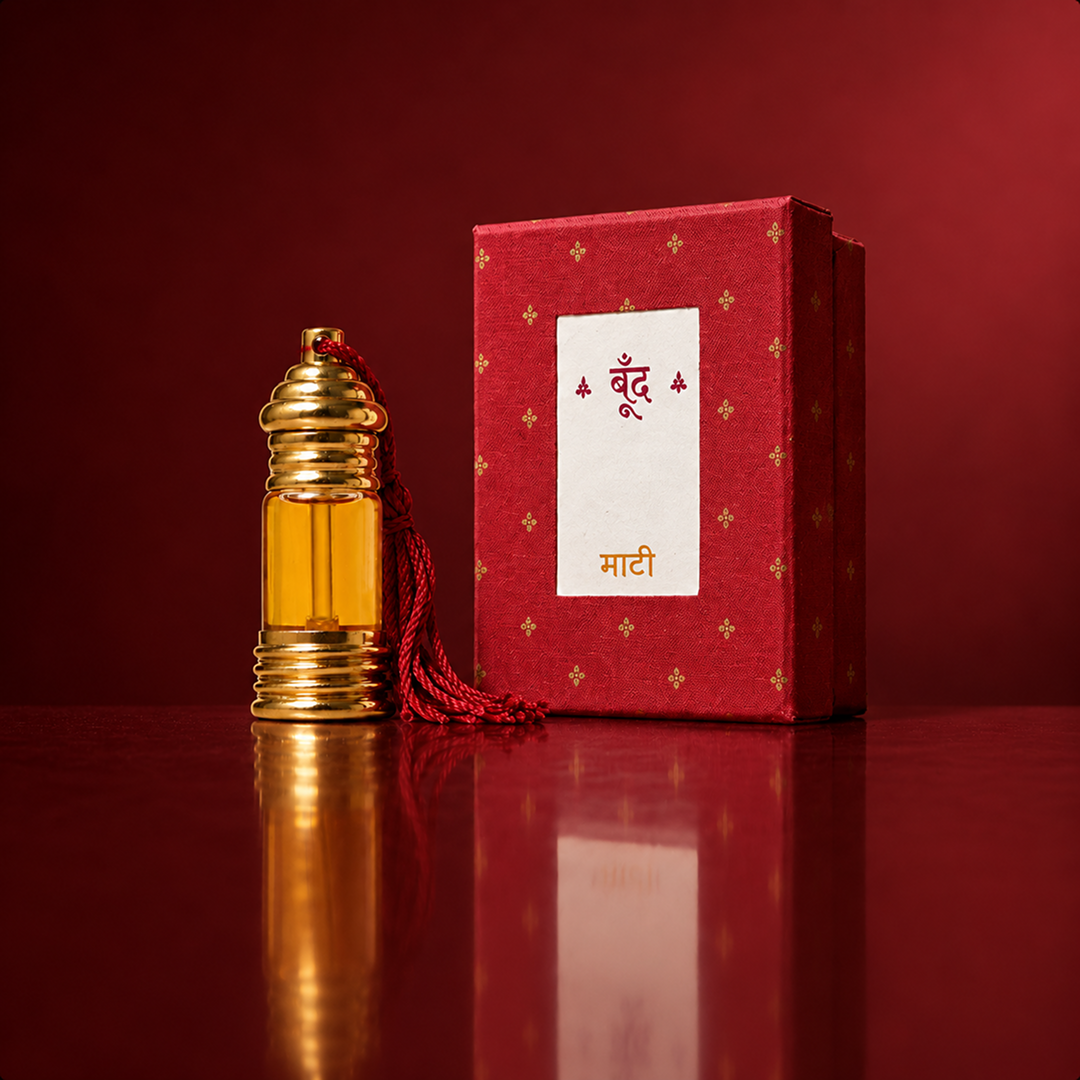 Maati petrichor perfume oil bottle with its handmade box — Boond Naturals