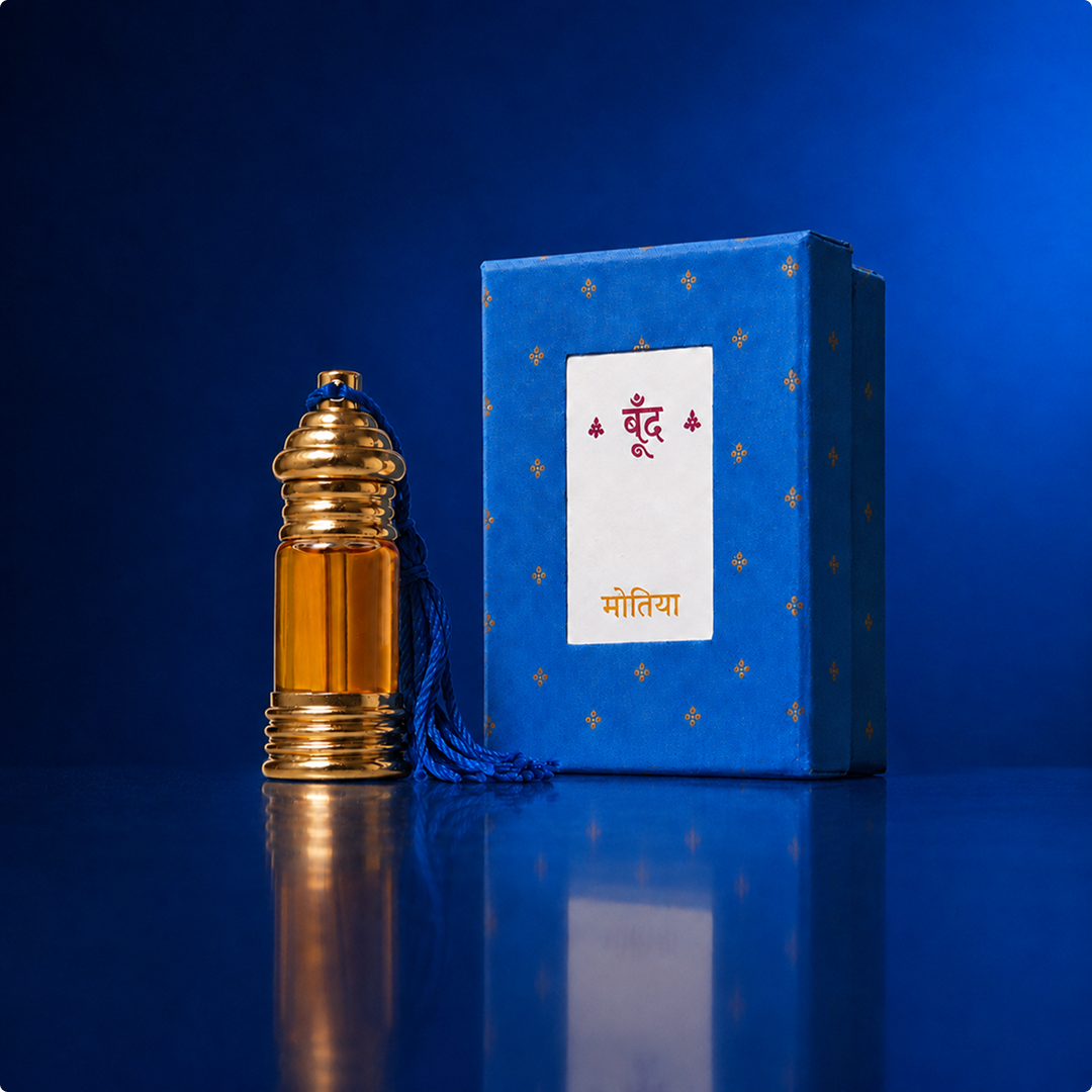 Motiya Indian jasmine perfume oil bottle with its handmade box — Boond Naturals