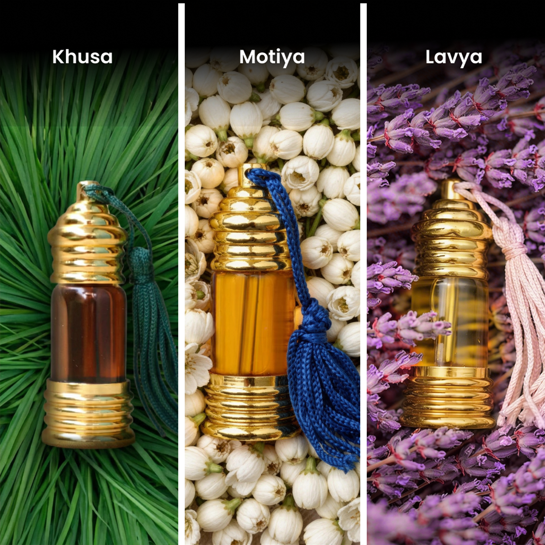 Daily Ritual Set | Motiya, Khus, Lavender (Set of 3 Perfume Oils)